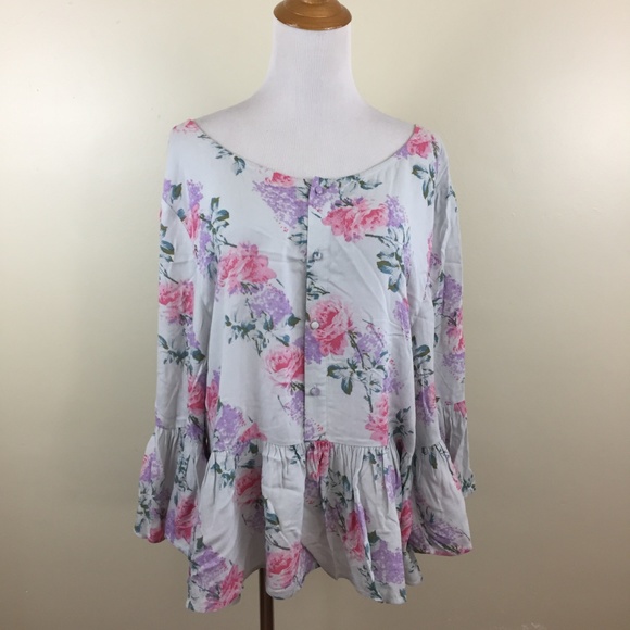 SOMEDAYS LOVIN Floral Wide Sleeve Peplum Shirt Top - Picture 4 of 7